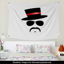 Face With Mustache With Red Hat Vector Wall Art 61850729
