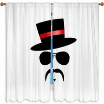 Face With Mustache With Red Hat Vector Window Curtains 61850729