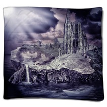 Fairy Tale. Fantasy Castle And Village Blankets 53286520