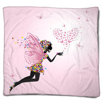 Fairy With A Valentine Of Butterflies Blankets 48817126