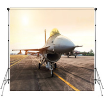 Falcon Fighter Jet Military Aircraft Parked In The Base Airforce On Sunset Backdrops 136519168