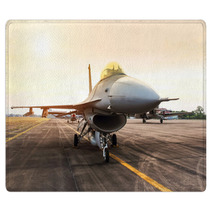 Falcon Fighter Jet Military Aircraft Parked In The Base Airforce On Sunset Rugs 136519168