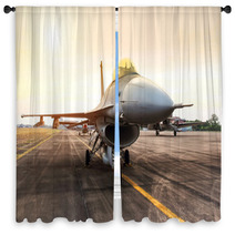Falcon Fighter Jet Military Aircraft Parked In The Base Airforce On Sunset Window Curtains 136519168