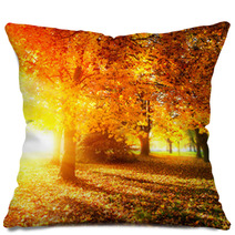 Fall. Autumnal Park. Autumn Trees And Leaves In Sunlight Rays Pillows 56726549