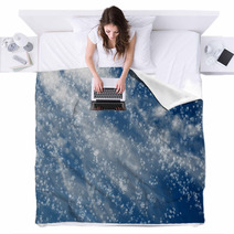 Falling Snowflakes On  Blue Background Blankets 68197897