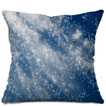Falling Snowflakes On  Blue Background Pillows 68197897