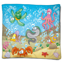 Family Of Marine Animals In The Sea Blankets 14742404