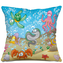 Family Of Marine Animals In The Sea Pillows 14742404