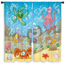 Family Of Marine Animals In The Sea Window Curtains 14742404
