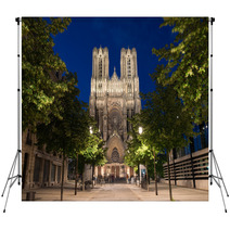 Famous Notre Dame De Reims At Twilight Backdrops 66655450