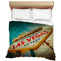 Famous Welcome To Las Vegas Sign With Vintage Texture Bedding 65041908