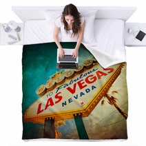 Famous Welcome To Las Vegas Sign With Vintage Texture Blankets 65041908