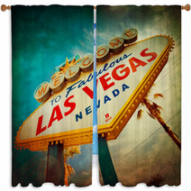 Famous Welcome To Las Vegas Sign With Vintage Texture Window Curtains 65041908