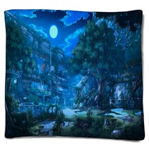 Fantasy Abandoned City Night Blankets 299141165