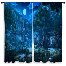 Fantasy Abandoned City Night Window Curtains 299141165