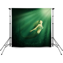 Fantasy Beautiful Woman Mermaid With Tail Backdrops 60931711