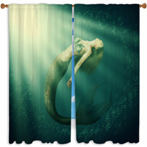 Fantasy Beautiful Woman Mermaid With Tail Window Curtains 59255392