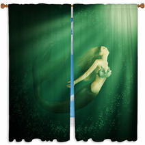 Fantasy Beautiful Woman Mermaid With Tail Window Curtains 60931711