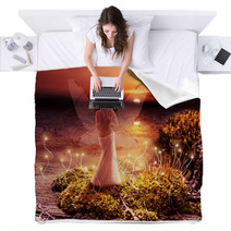 Fantasy Magic World. Pixie And Sunset Blankets 52078292