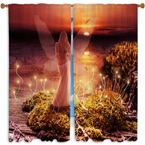 Fantasy Magic World. Pixie And Sunset Window Curtains 52078292