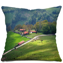 Farm Houses In Mountain With Horses Pillows 52283603