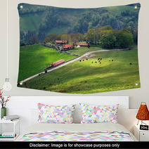 Farm Houses In Mountain With Horses Wall Art 52283603
