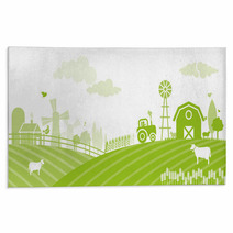 Farm Landscape At Sunset - Illustration Rugs 58858934