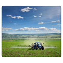 Farming Tractor Plowing And Spraying On Field Vertical Rugs 14681164