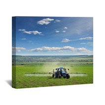 Farming Tractor Plowing And Spraying On Field Vertical Wall Art 14681164