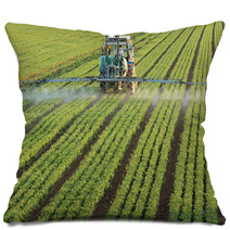 Farming Tractor Spaying A Field Pillows 16325792