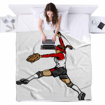 Fast Pitch Softball Pitcher Vector Illustration Blankets 39350423