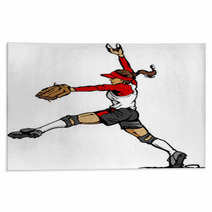 Fast Pitch Softball Pitcher Vector Illustration Rugs 39350423