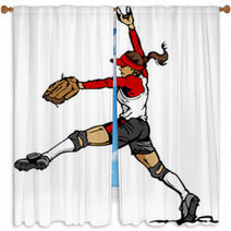 Fast Pitch Softball Pitcher Vector Illustration Window Curtains 39350423