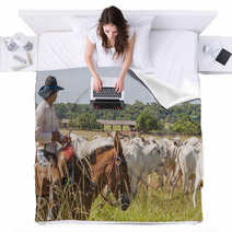 Fazenda Mato Grosso Gado Nelore, Farm Nelore Cattle In Brazil Blankets 56598481
