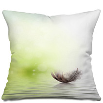 Feather Drifting On Water Background Pillows 42681725