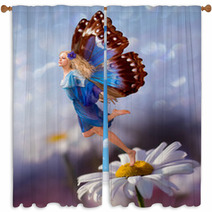 Female Elf Fly With Chamomile Flower Window Curtains 14199103