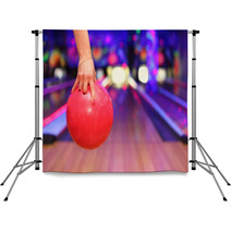Female Hand Holding Ball Before Throwing In Bowling Club Backdrops 38031389