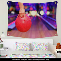 Female Hand Holding Ball Before Throwing In Bowling Club Wall Art 38031389