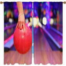 Female Hand Holding Ball Before Throwing In Bowling Club Window Curtains 38031389