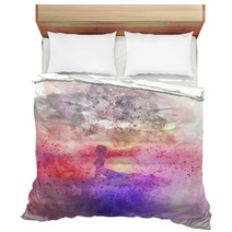 Female In Yoga Pose Watercolour Background Bedding 135146463
