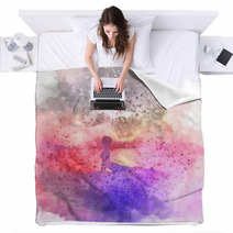 Female In Yoga Pose Watercolour Background Blankets 135146463