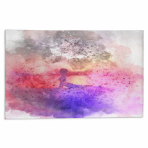 Female In Yoga Pose Watercolour Background Rugs 135146463