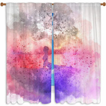 Female In Yoga Pose Watercolour Background Window Curtains 135146463
