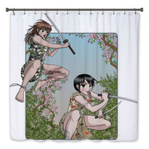 Female Ninja Attacks - Anime Style - Nature Background Bath Decor 32441692