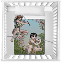 Female Ninja Attacks - Anime Style - Nature Background Nursery Decor 32441692