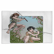 Female Ninja Attacks - Anime Style - Nature Background Rugs 32441692