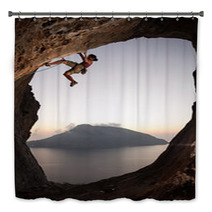Female Rock Climber At Sunset, Kalymnos Island, Greece Bath Decor 58231900