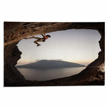 Female Rock Climber At Sunset, Kalymnos Island, Greece Rugs 58231900