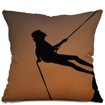 Female Rock Climber Rapelling Off A Cliff Pillows 48357441