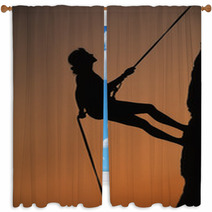 Female Rock Climber Rapelling Off A Cliff Window Curtains 48357441